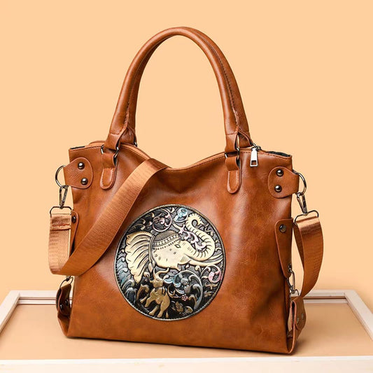 Imported Elephant Patched Vintage ToteBag